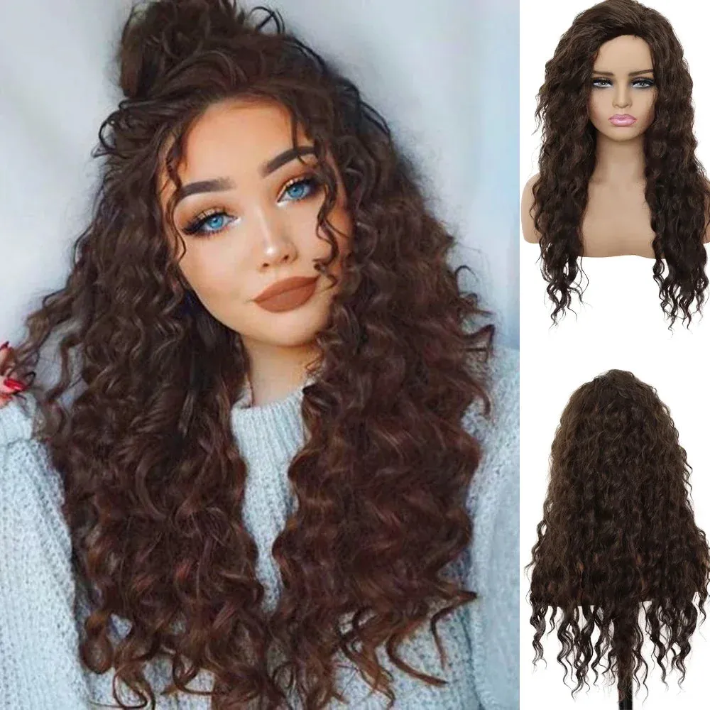 26 inches Long Hair Wigs for Women Synthetic Fiber Curly Brown Mix Blonde Wig Natural Female Halloween Carnival Party