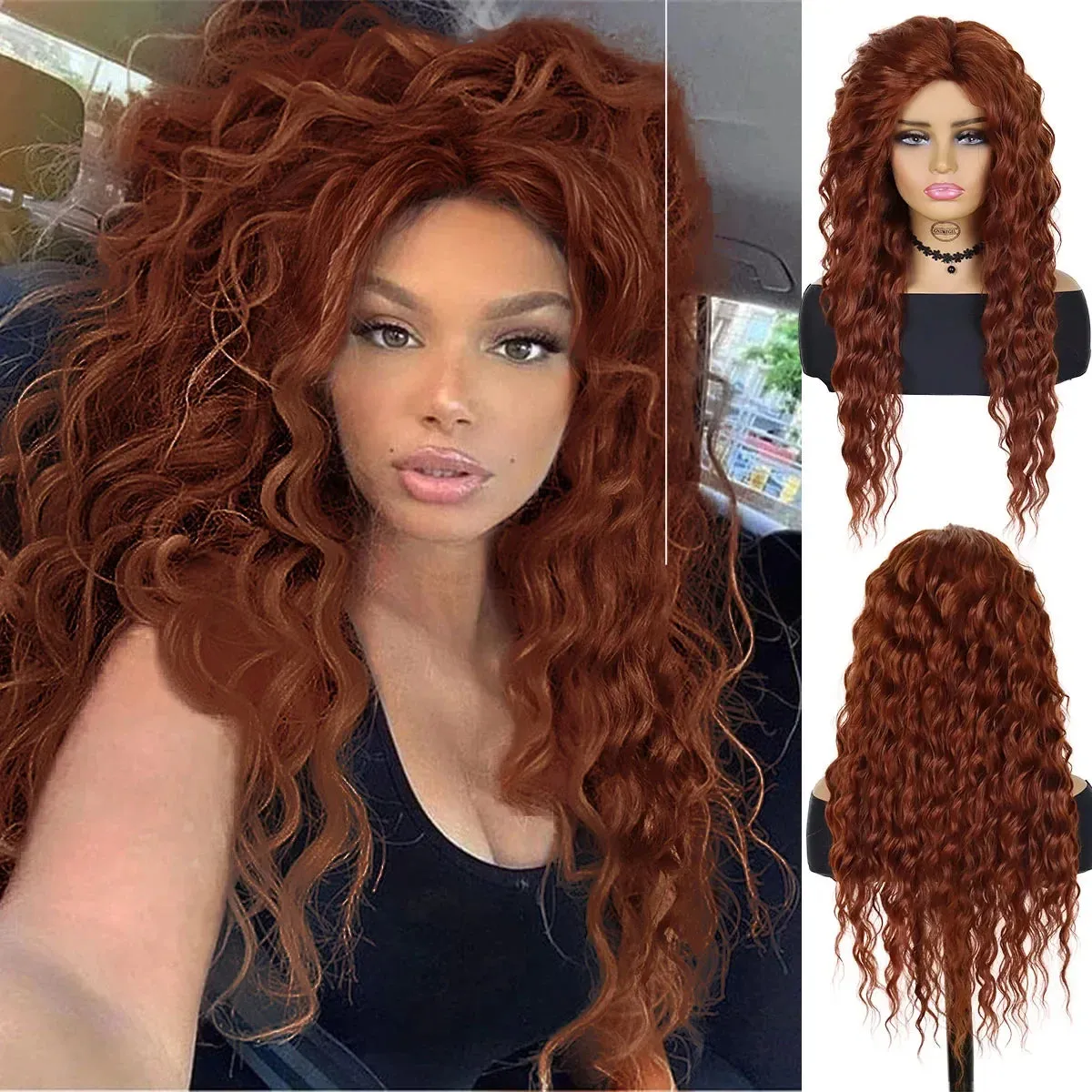 26 inches Long Hair Wigs for Women Synthetic Fiber Curly Brown Mix Blonde Wig Natural Female Halloween Carnival Party