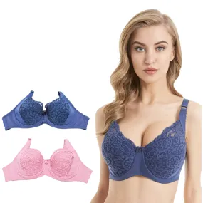 44F Pink & Blue NIP Set of 2 Bras Underwire Lace Size