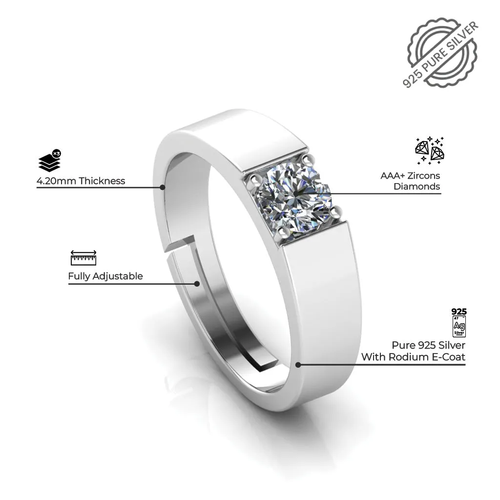 925 Sterling Silver solitaire diamond Ring for Men