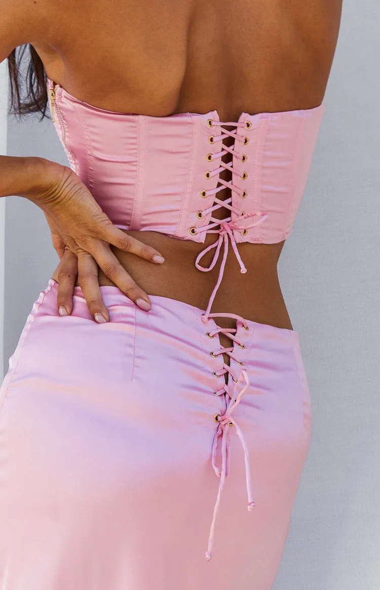 Abbey Pink Satin Corset Top