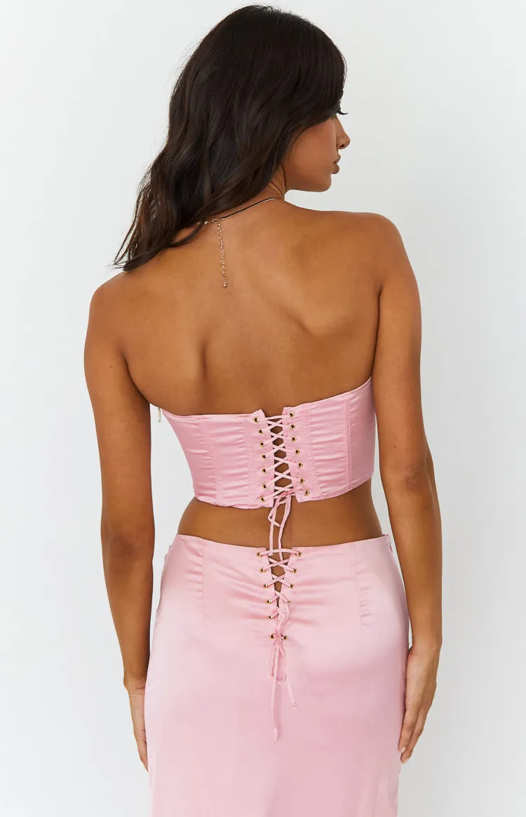 Abbey Pink Satin Corset Top