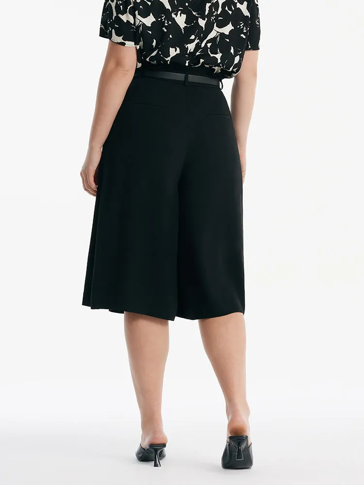 Acetate Mid-Calf Women Culottes With Leather Belt