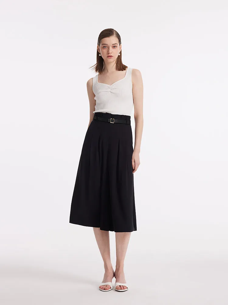 Acetate Mid-Calf Women Culottes With Leather Belt