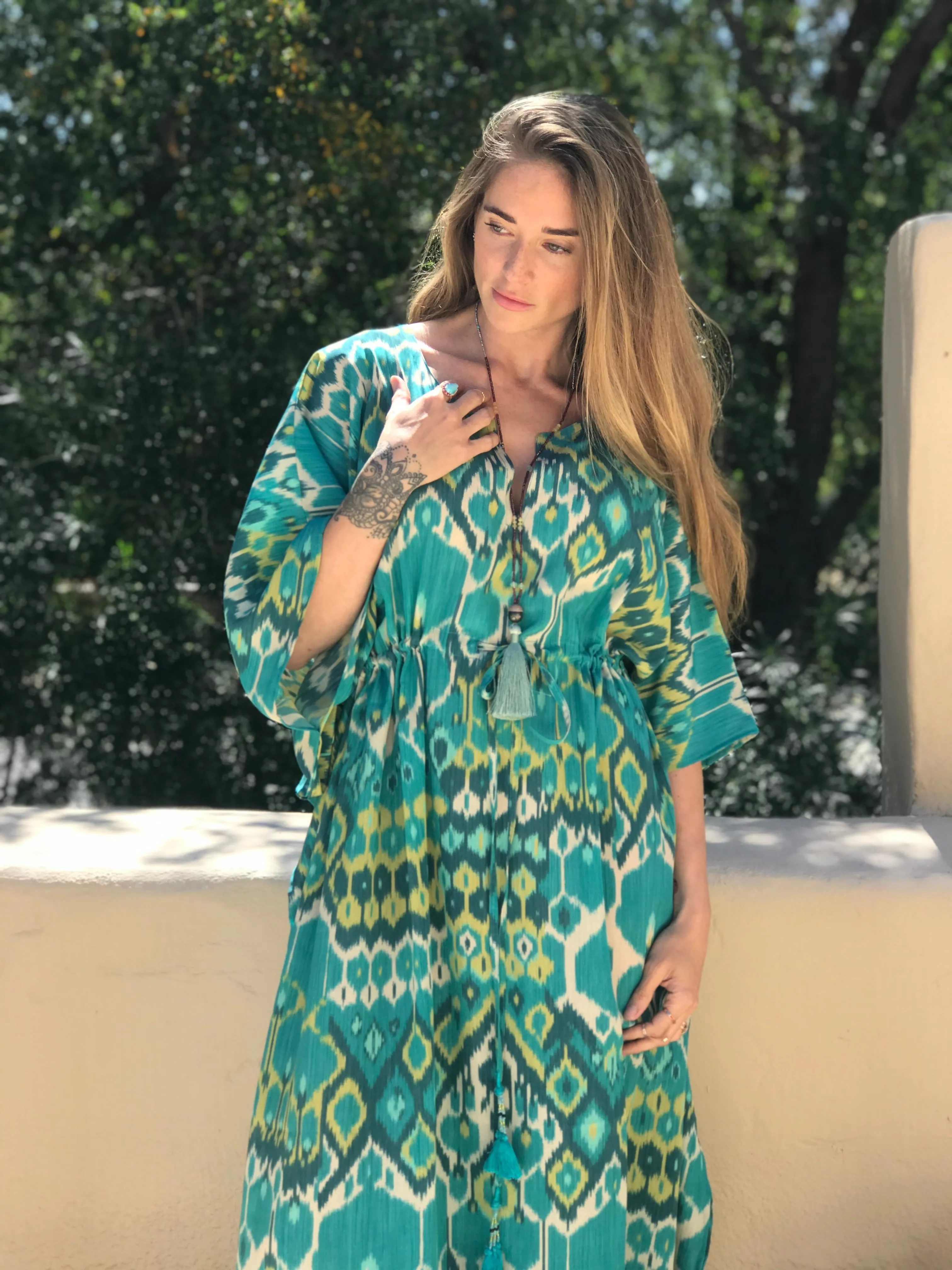 Acqua Vita Italian Silk Maxi Kaftan Dress