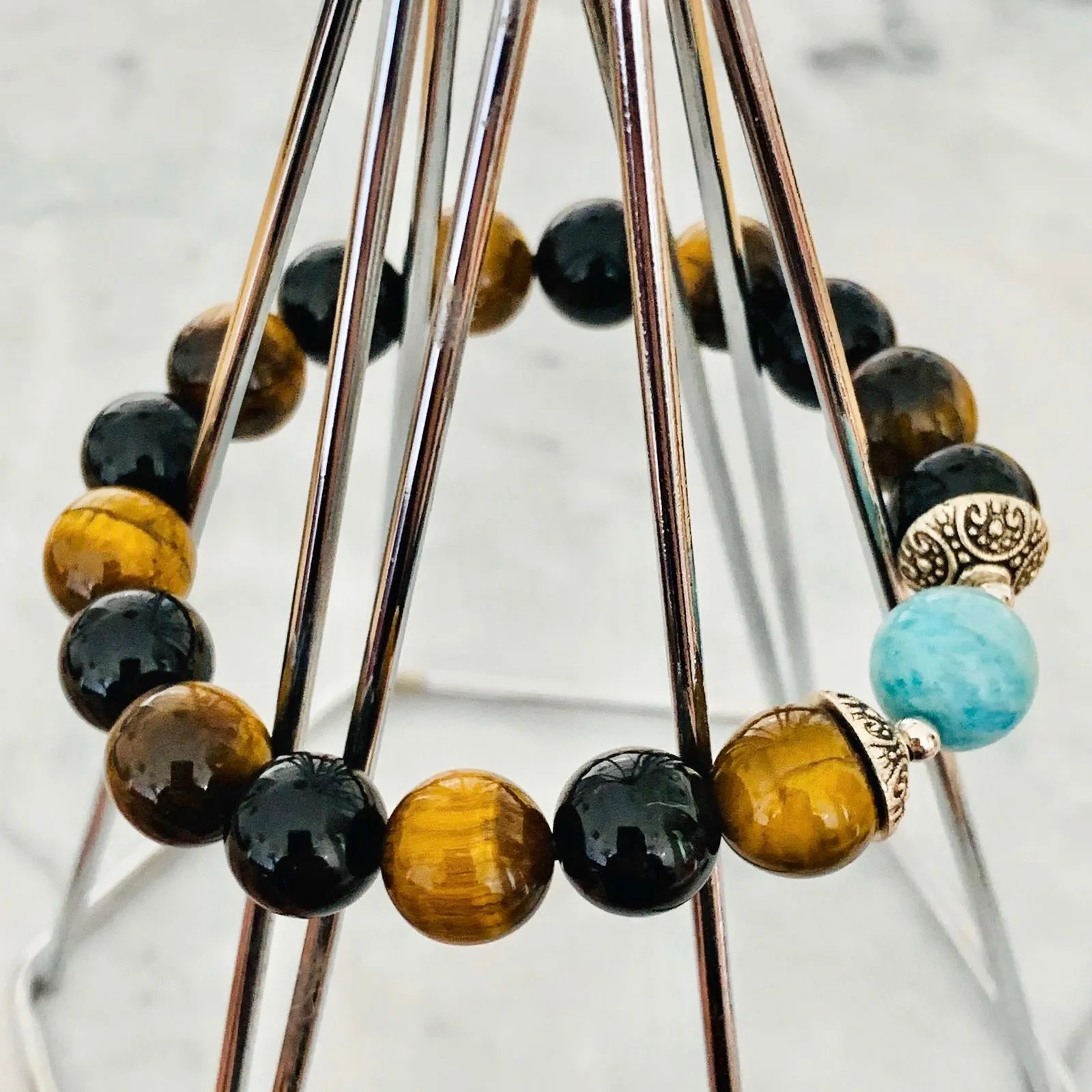 Amazonite, Black Tourmaline & Tigereye Men Bracelet