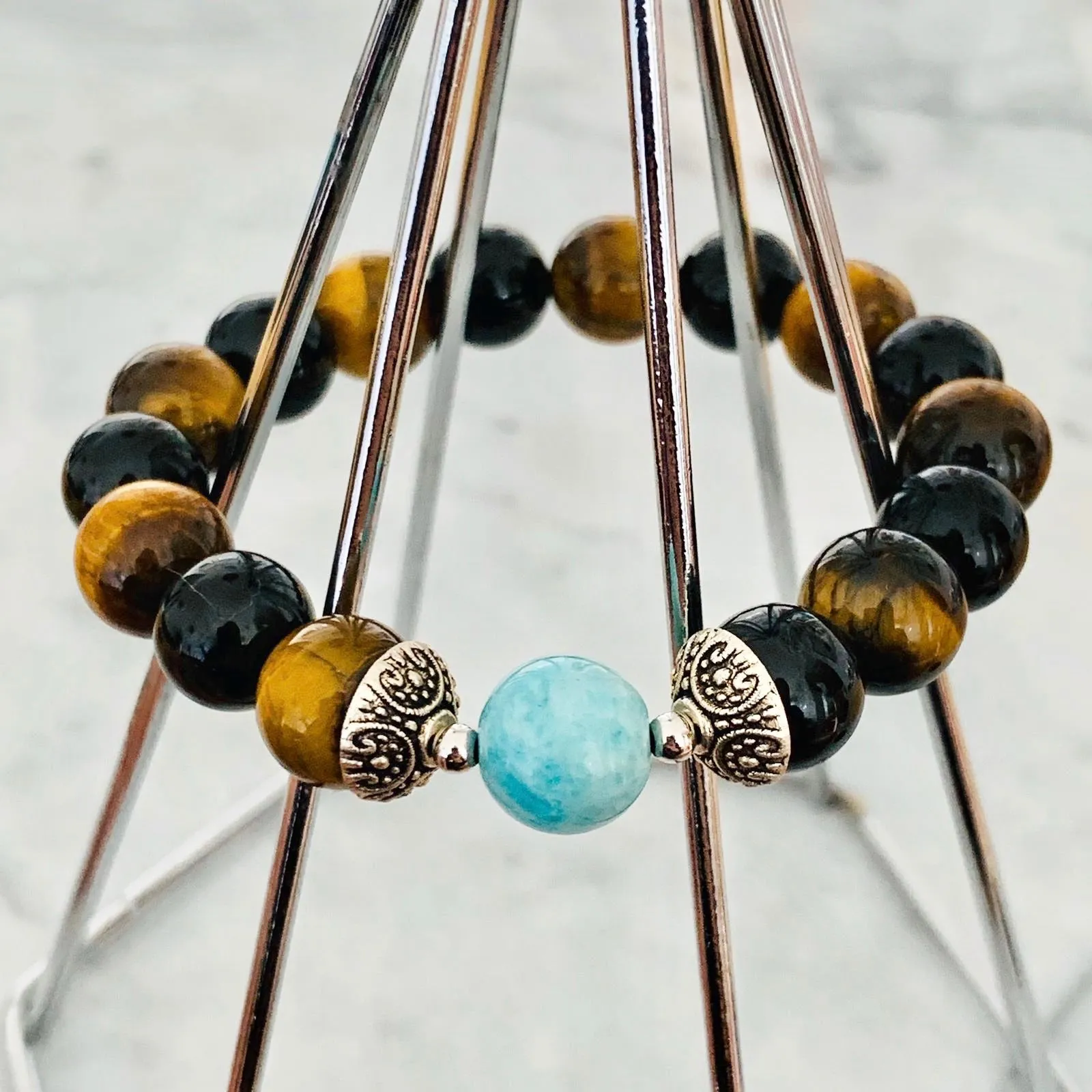 Amazonite, Black Tourmaline & Tigereye Men Bracelet