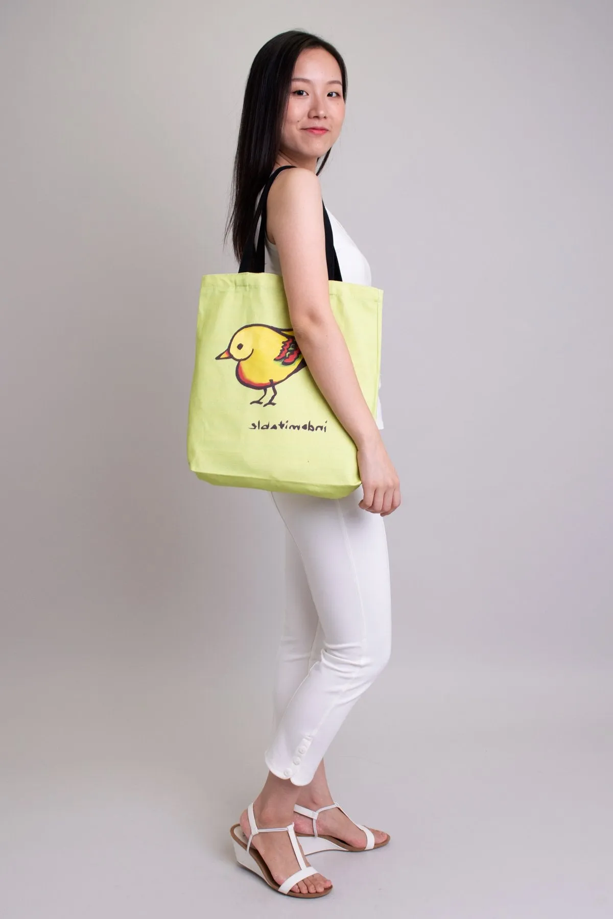 Artwork Totebag, Green Heartbird, Cotton