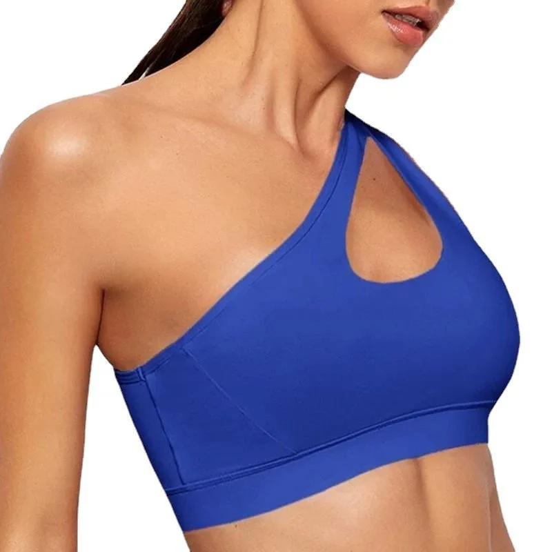 Athletic One Shoulder Yoga Bras Push Up Sports Shockproof Workout Gym Top