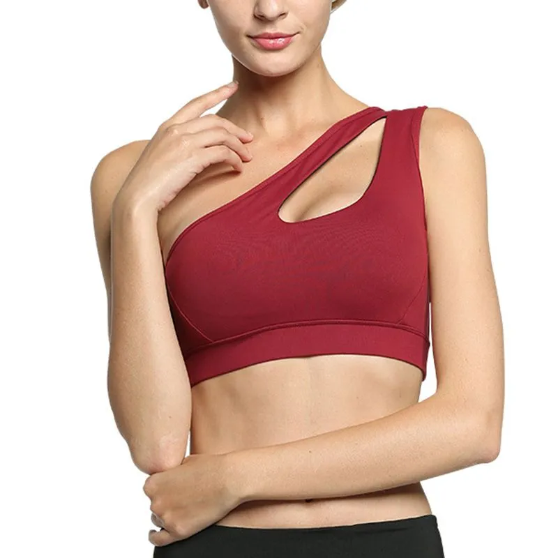 Athletic One Shoulder Yoga Bras Push Up Sports Shockproof Workout Gym Top