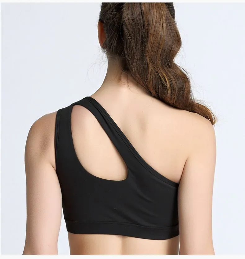 Athletic One Shoulder Yoga Bras Push Up Sports Shockproof Workout Gym Top