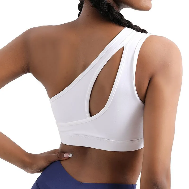 Athletic One Shoulder Yoga Bras Push Up Sports Shockproof Workout Gym Top