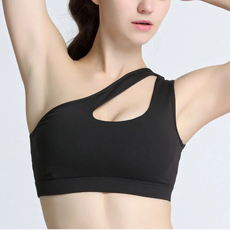 Athletic One Shoulder Yoga Bras Push Up Sports Shockproof Workout Gym Top