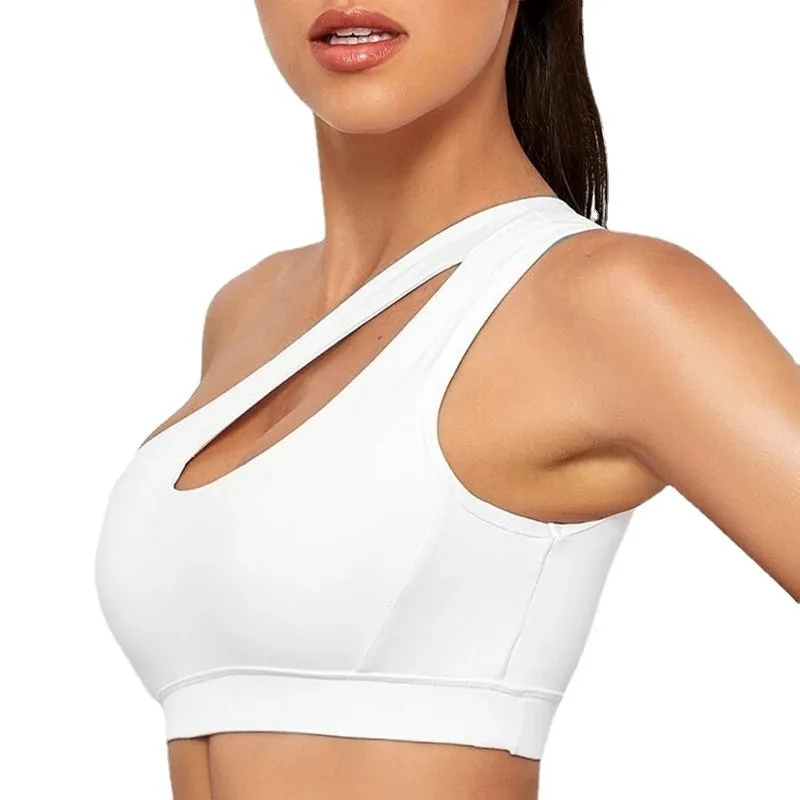 Athletic One Shoulder Yoga Bras Push Up Sports Shockproof Workout Gym Top