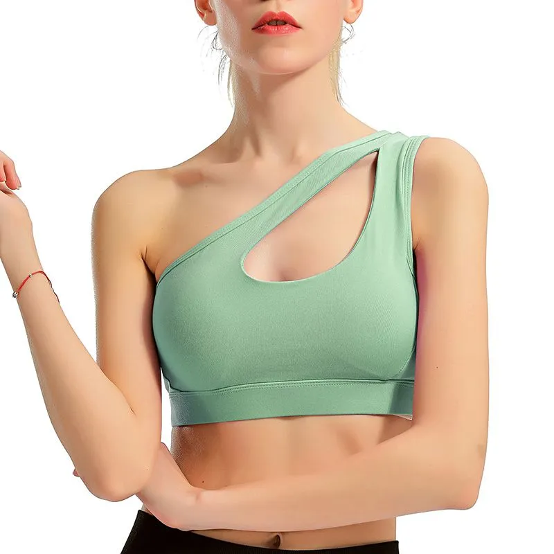 Athletic One Shoulder Yoga Bras Push Up Sports Shockproof Workout Gym Top