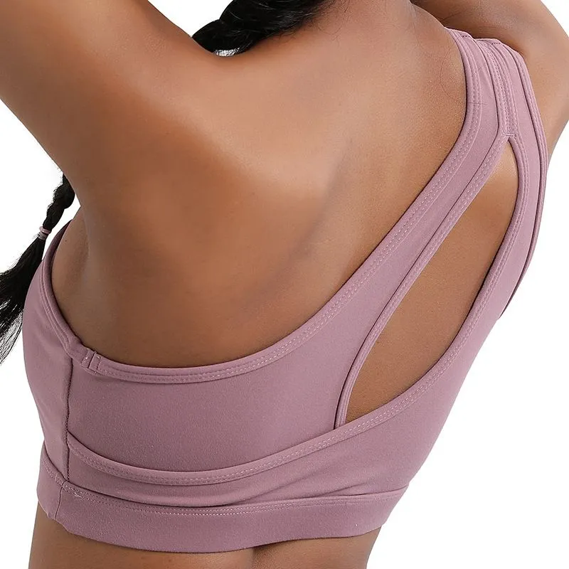 Athletic One Shoulder Yoga Bras Push Up Sports Shockproof Workout Gym Top