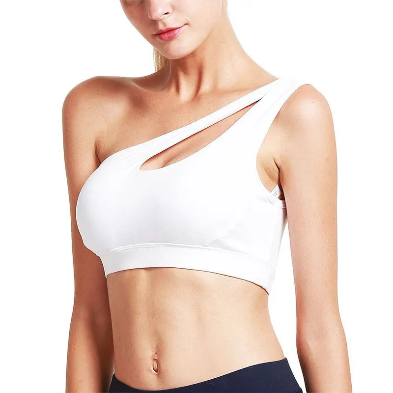 Athletic One Shoulder Yoga Bras Push Up Sports Shockproof Workout Gym Top