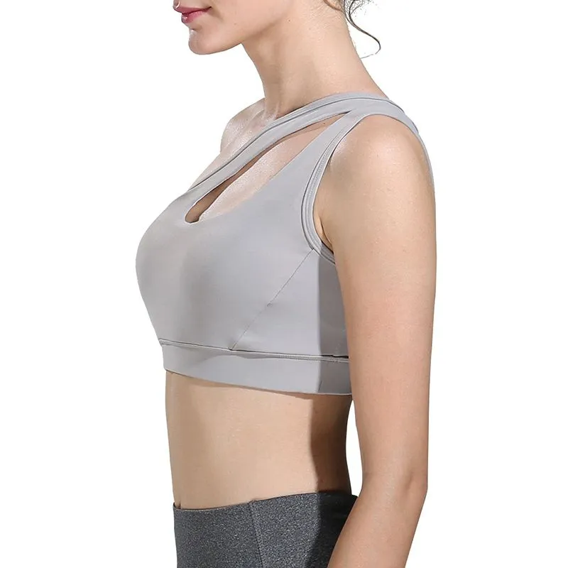 Athletic One Shoulder Yoga Bras Push Up Sports Shockproof Workout Gym Top