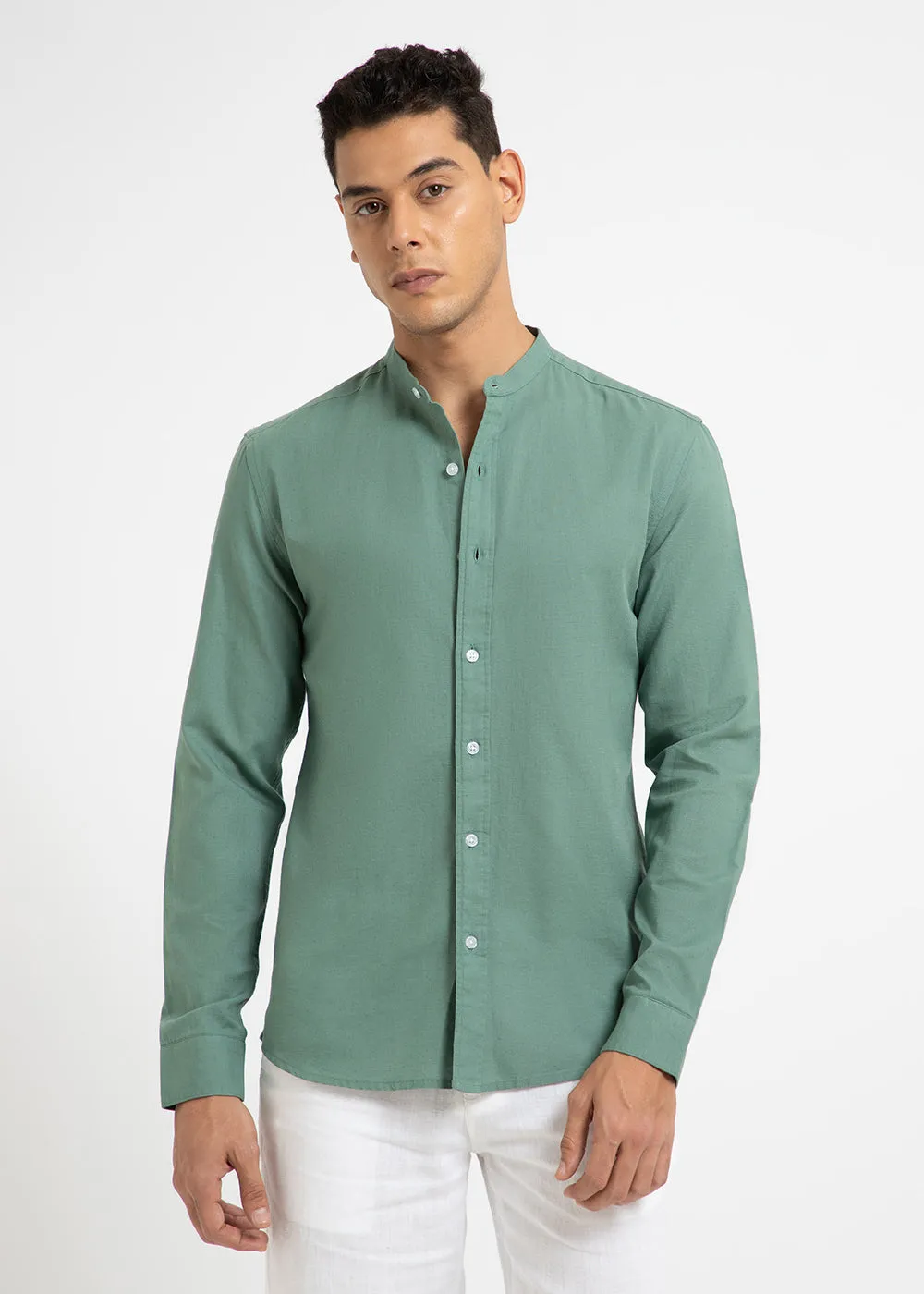 Atlantis Green Cotton Linen Shirt