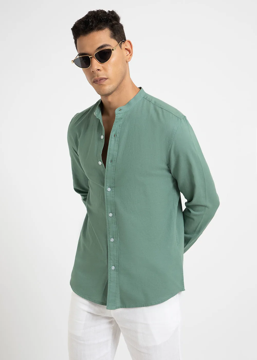 Atlantis Green Cotton Linen Shirt