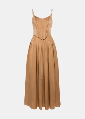 Beige Corset Silk Midi Dress