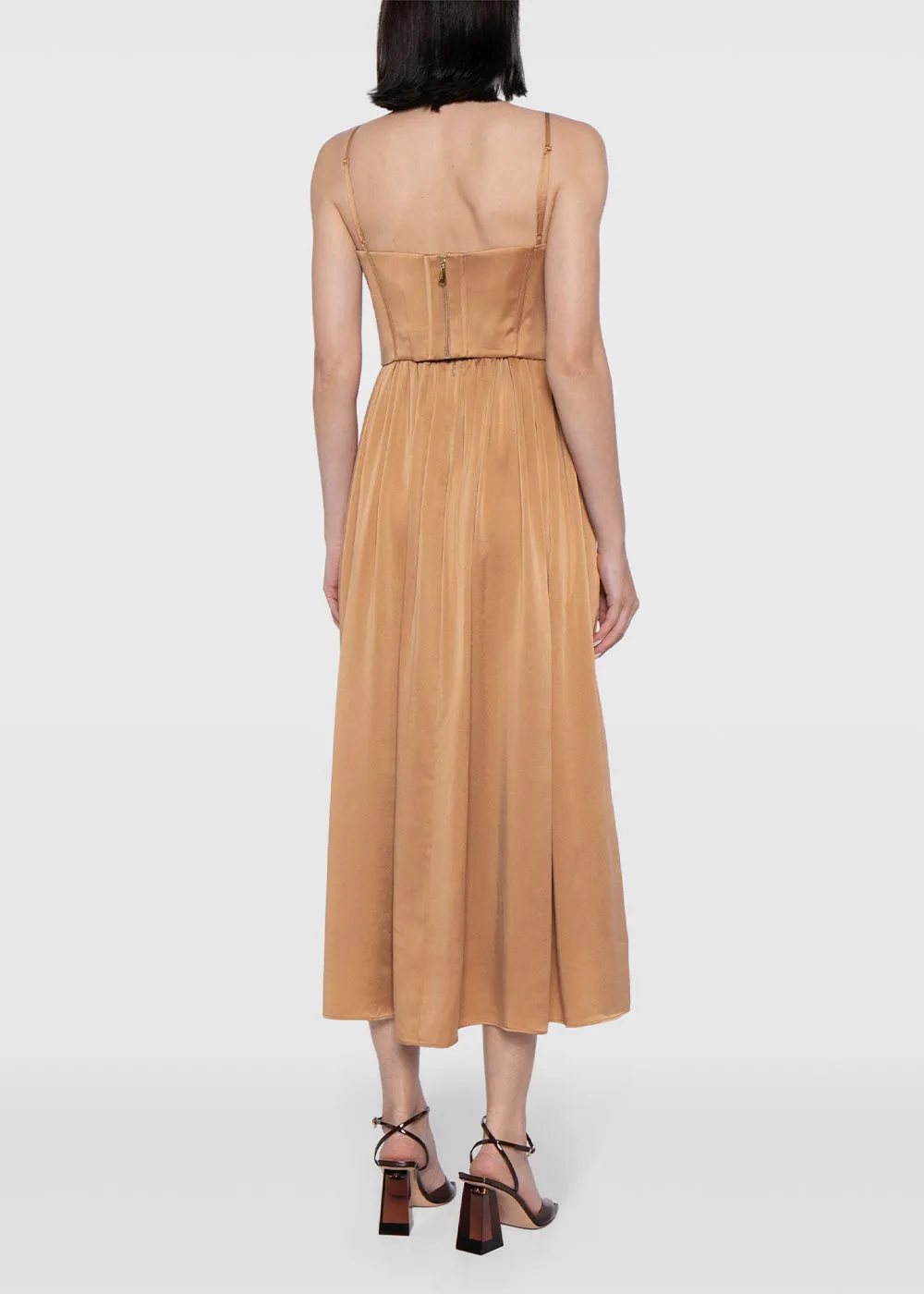 Beige Corset Silk Midi Dress