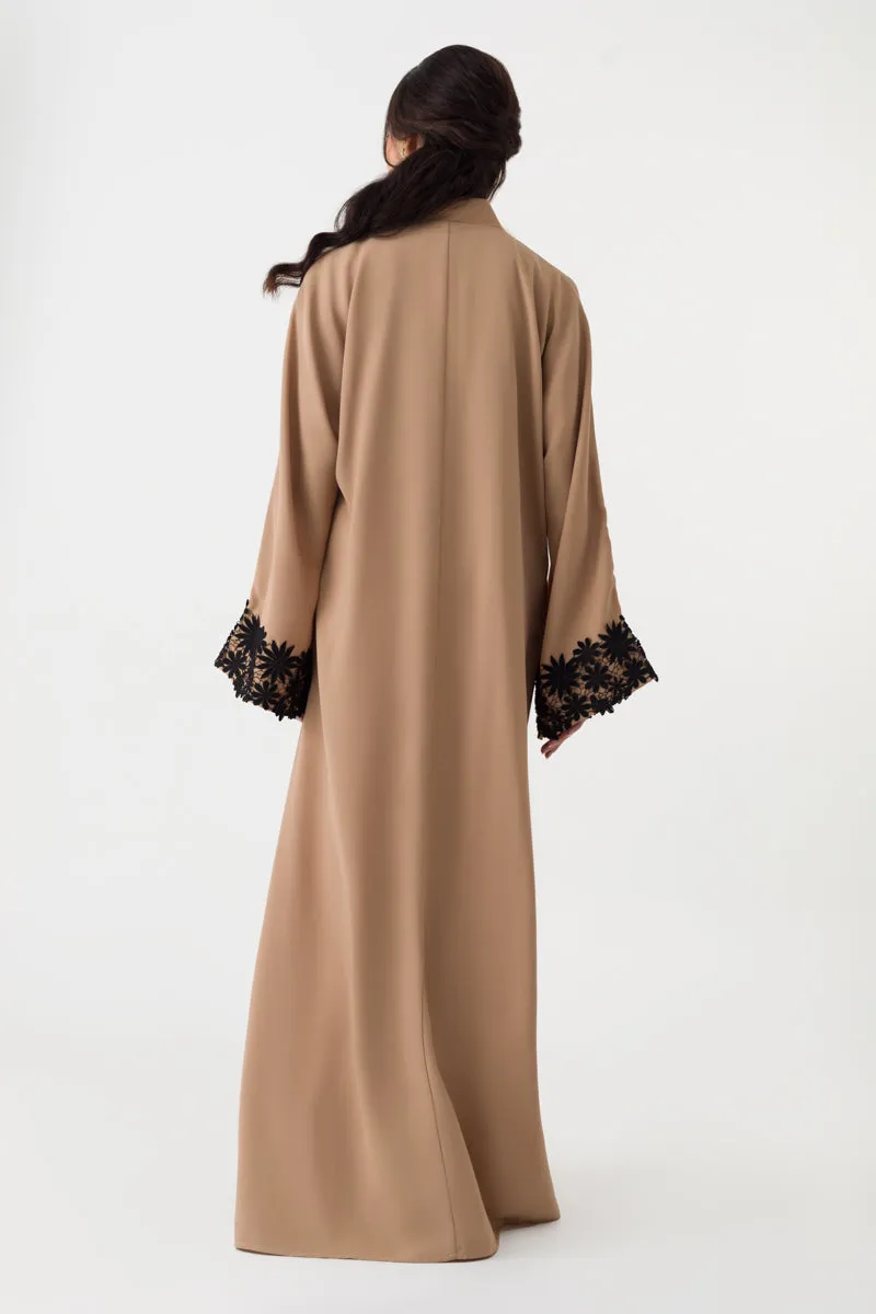 Beige Lace Open Abaya