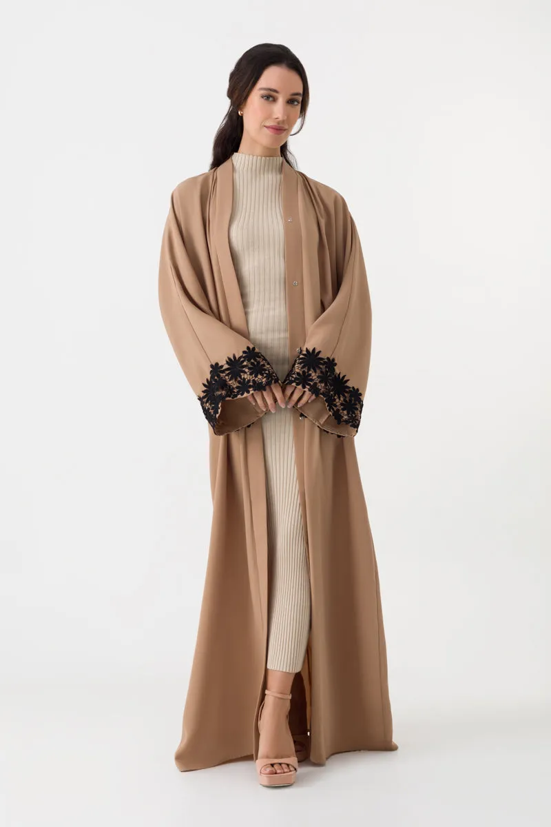 Beige Lace Open Abaya