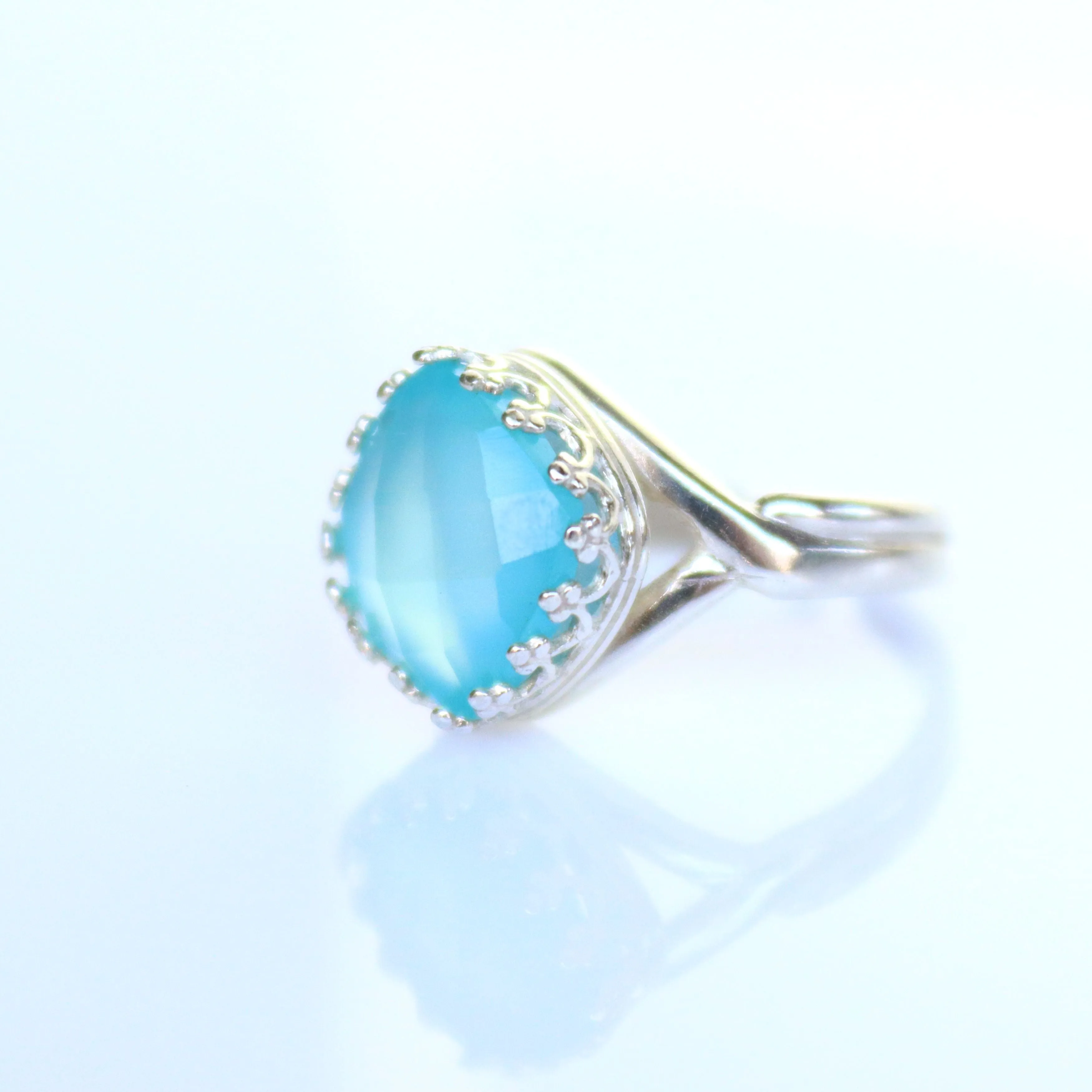 Blue Gemstone Ring for Men - Chalcedony stone Signet