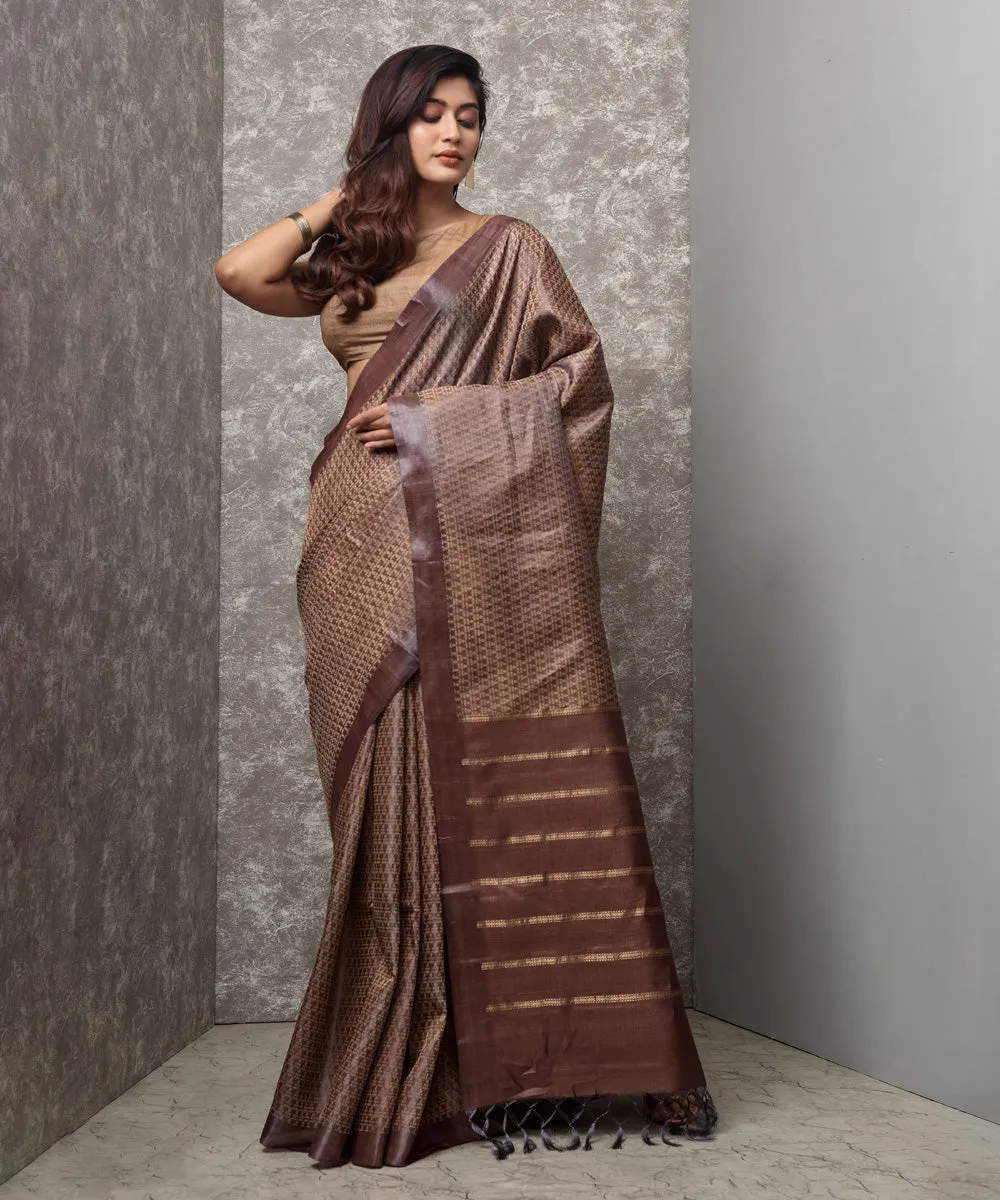 Brown coffee chhatisgarh tussar silk handwoven saree