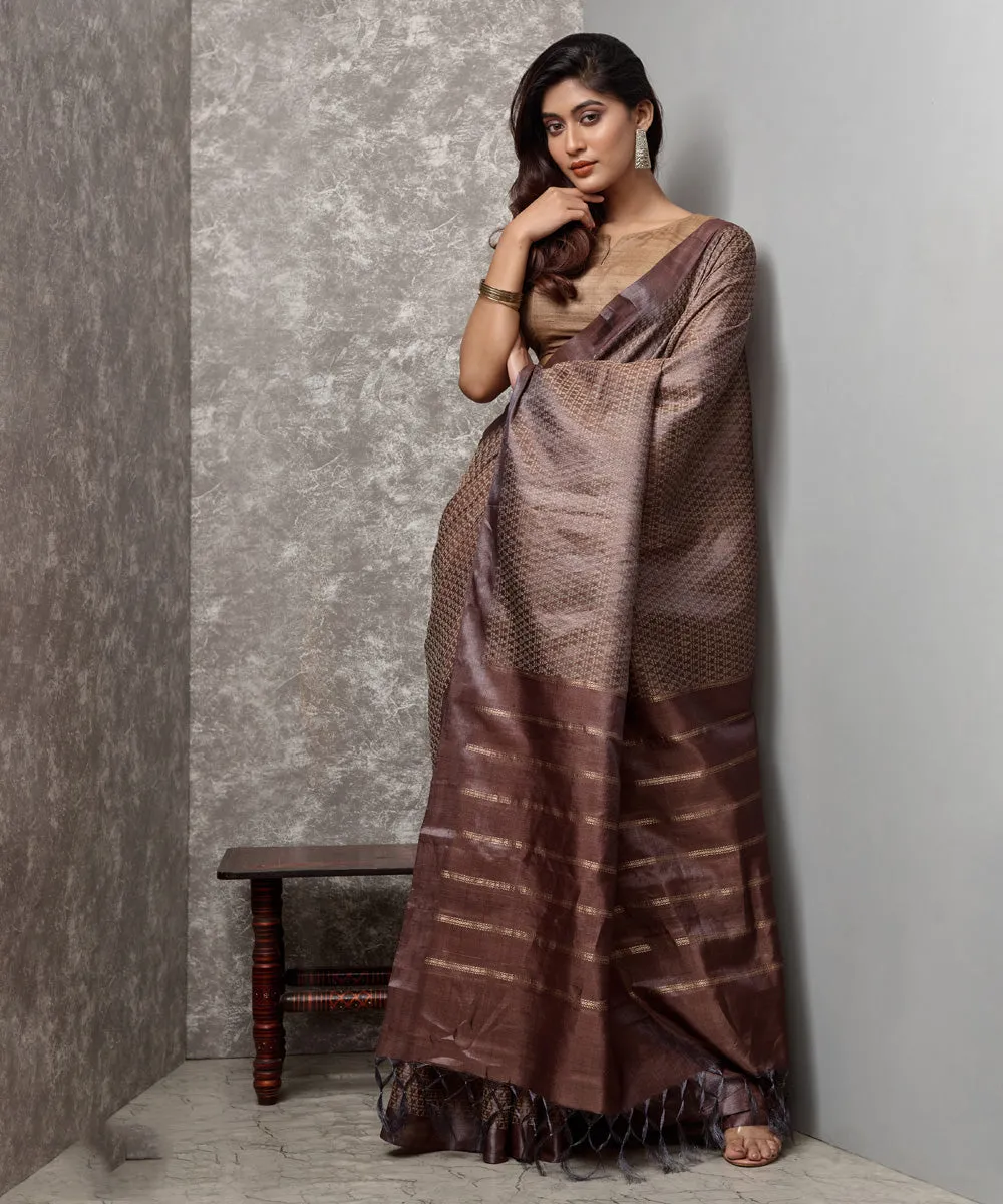 Brown coffee chhatisgarh tussar silk handwoven saree