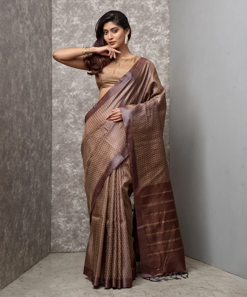 Brown coffee chhatisgarh tussar silk handwoven saree