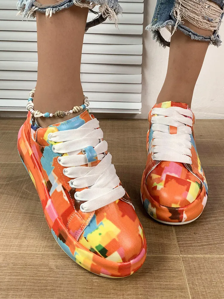 Colorful Printed Lace-up Sneakers