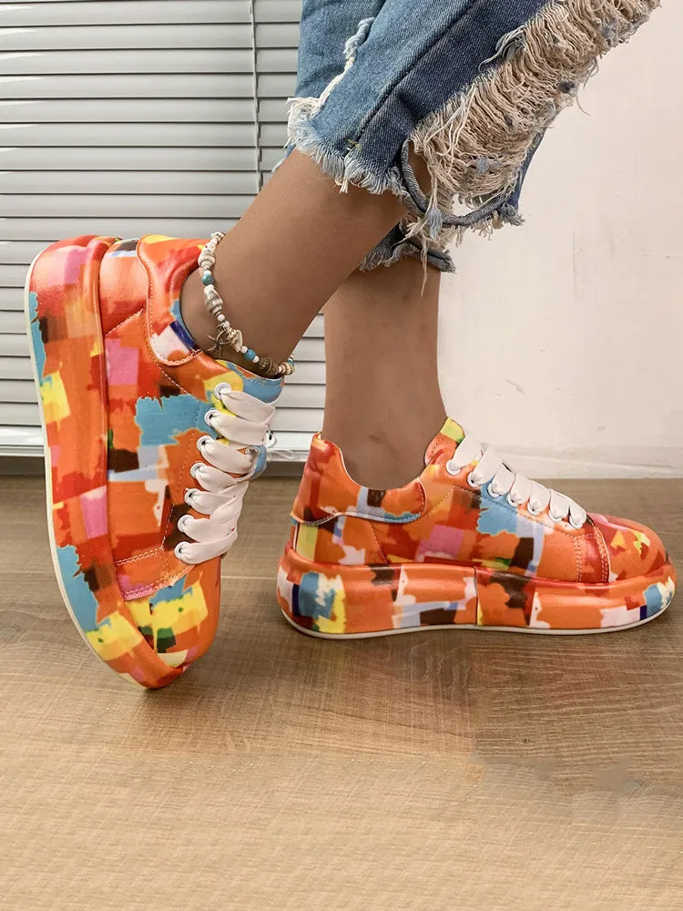 Colorful Printed Lace-up Sneakers