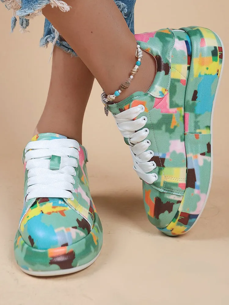 Colorful Printed Lace-up Sneakers