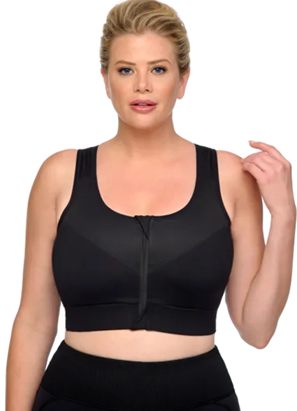 Compression Sport Bra, Wireless with Front zipper. OUR SPORT BRAS RUN BIG IN SIZE. Choose One Size Smaller Than Your Regular Size.