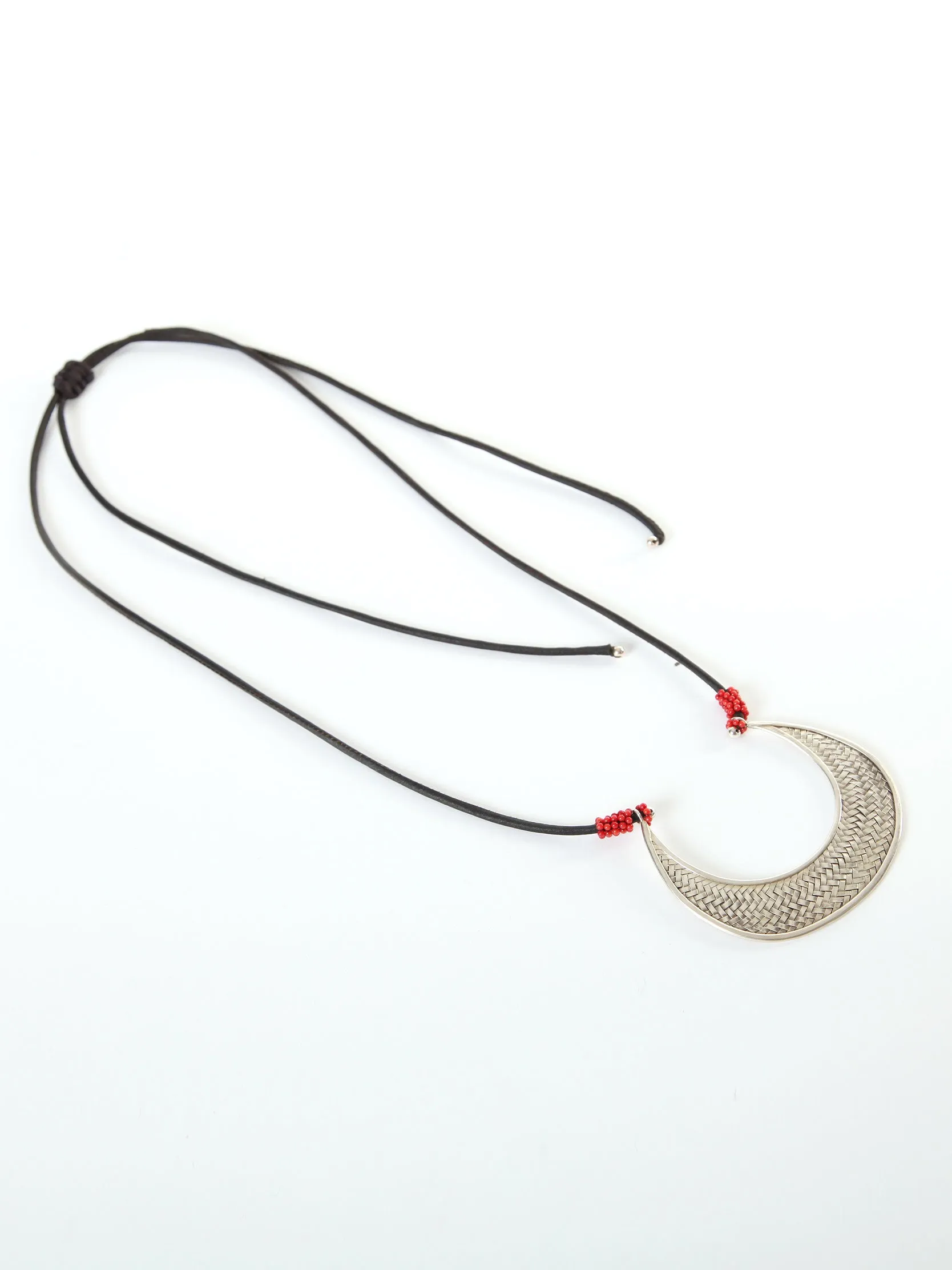 Coral Silver  Gambiered Guangdong Habotai Silk Deco Necklace