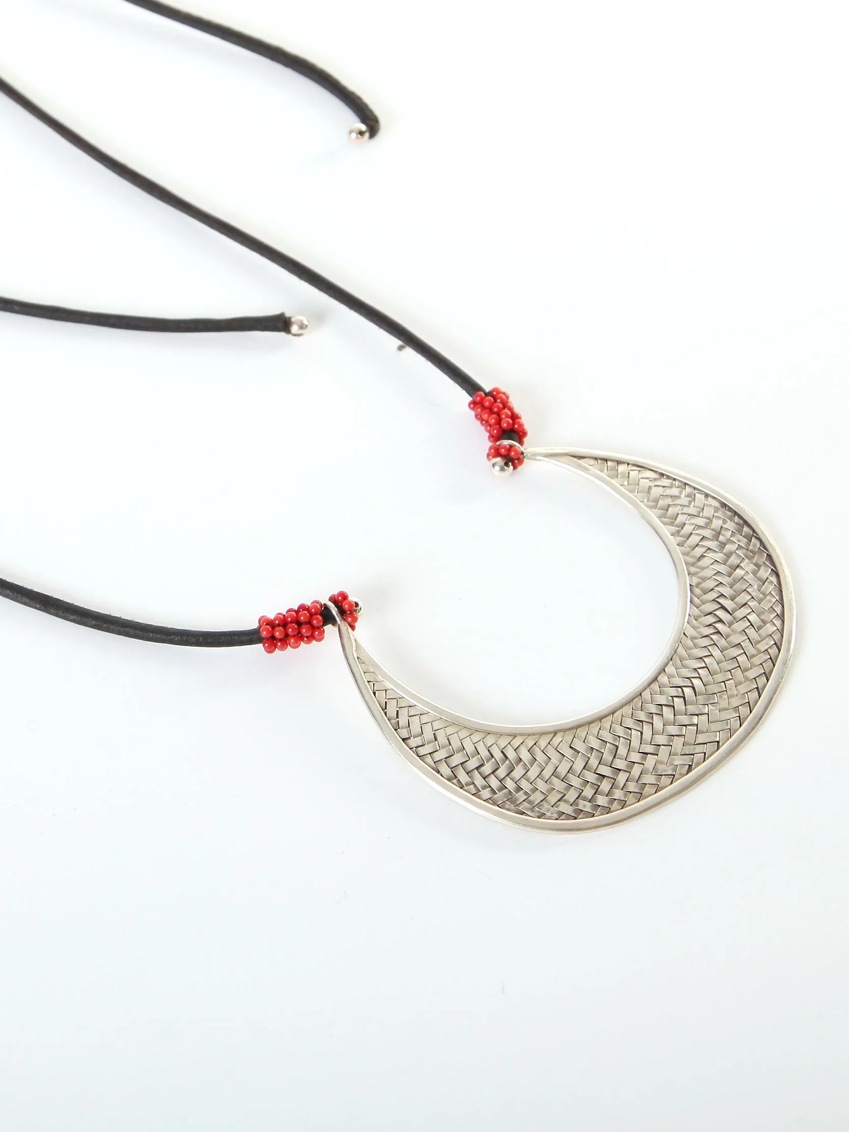 Coral Silver  Gambiered Guangdong Habotai Silk Deco Necklace