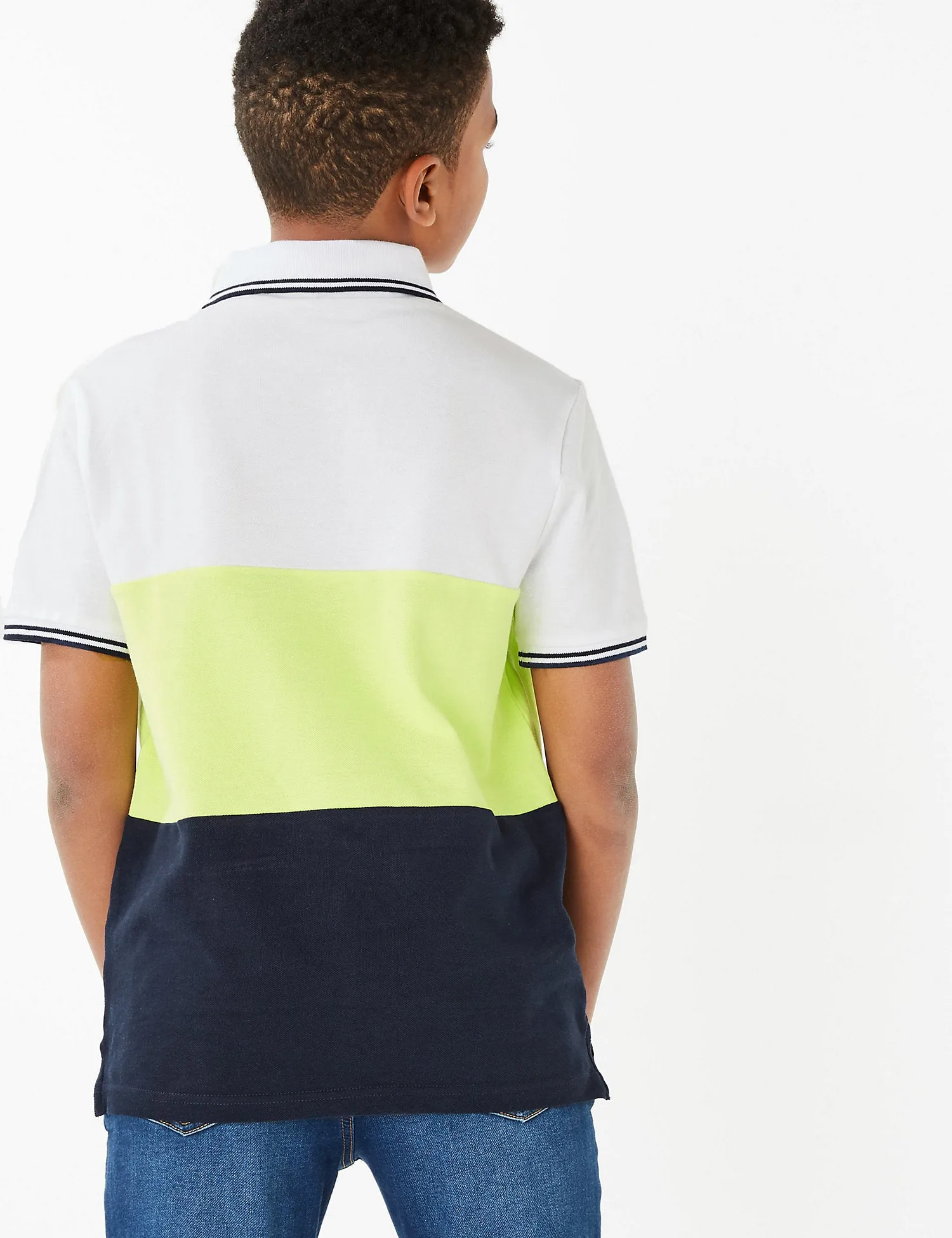 Cotton Block Stripe Polo Shirt