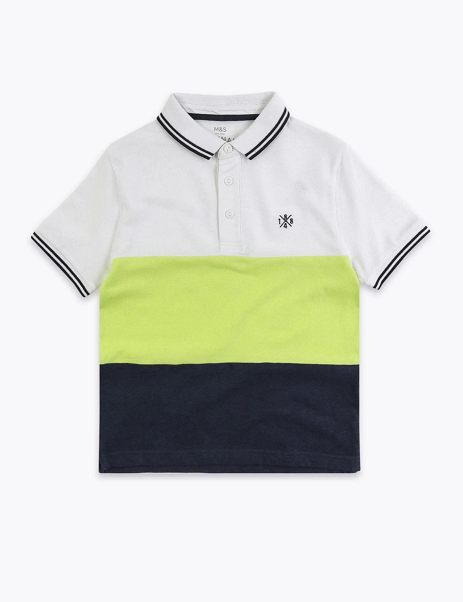 Cotton Block Stripe Polo Shirt