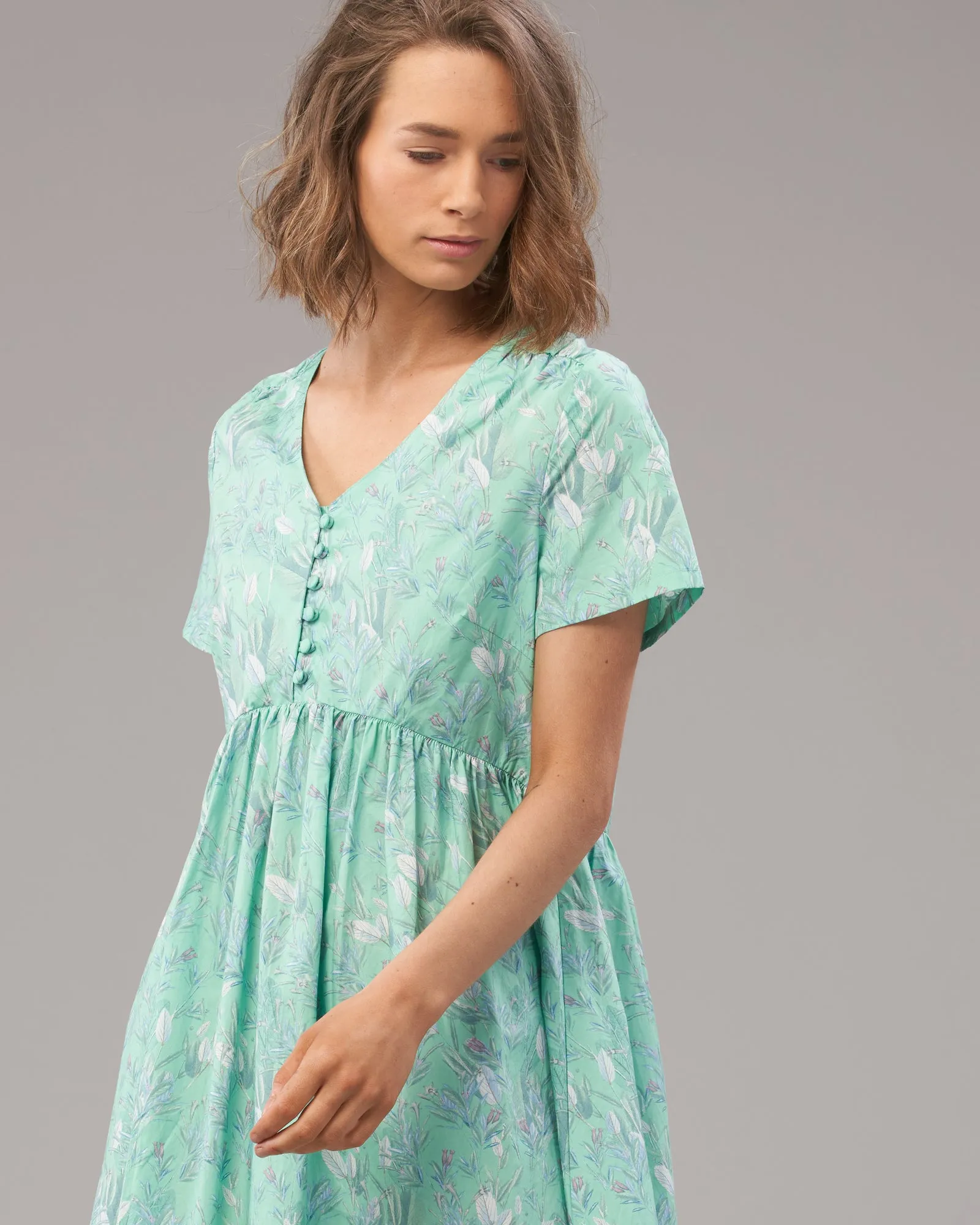 COTTON VEE BUTTON DRESS