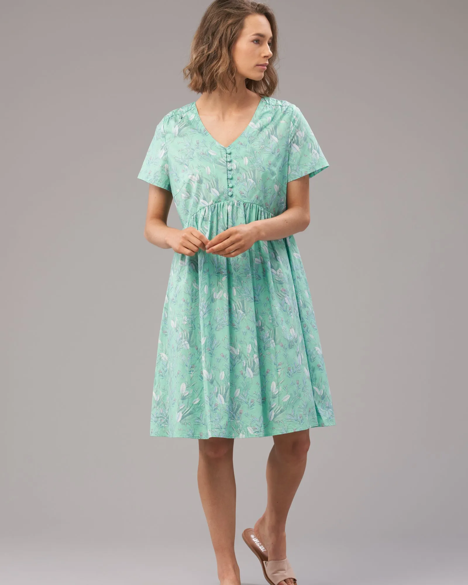 COTTON VEE BUTTON DRESS