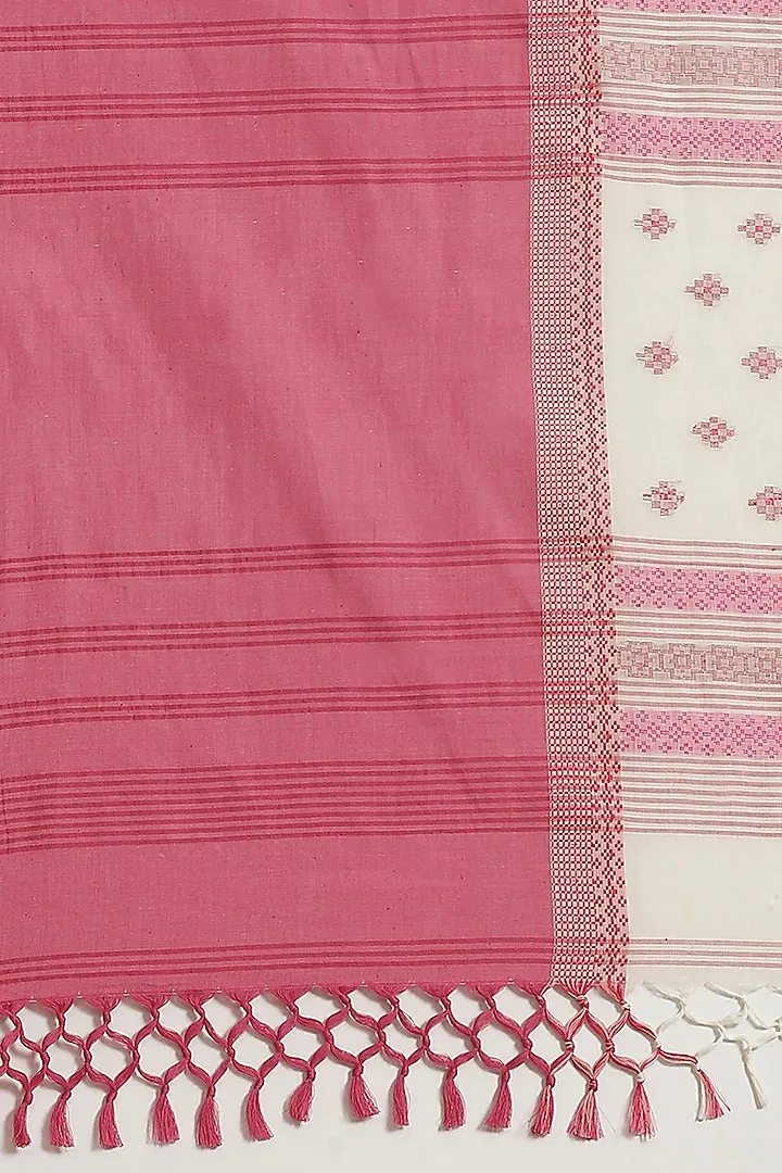 Cream & Pink Cotton Saree