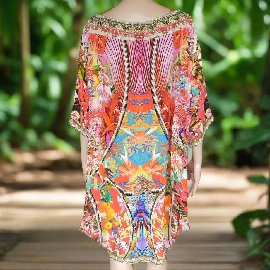 Enchanted Garden Batwing Embellished Silk Top