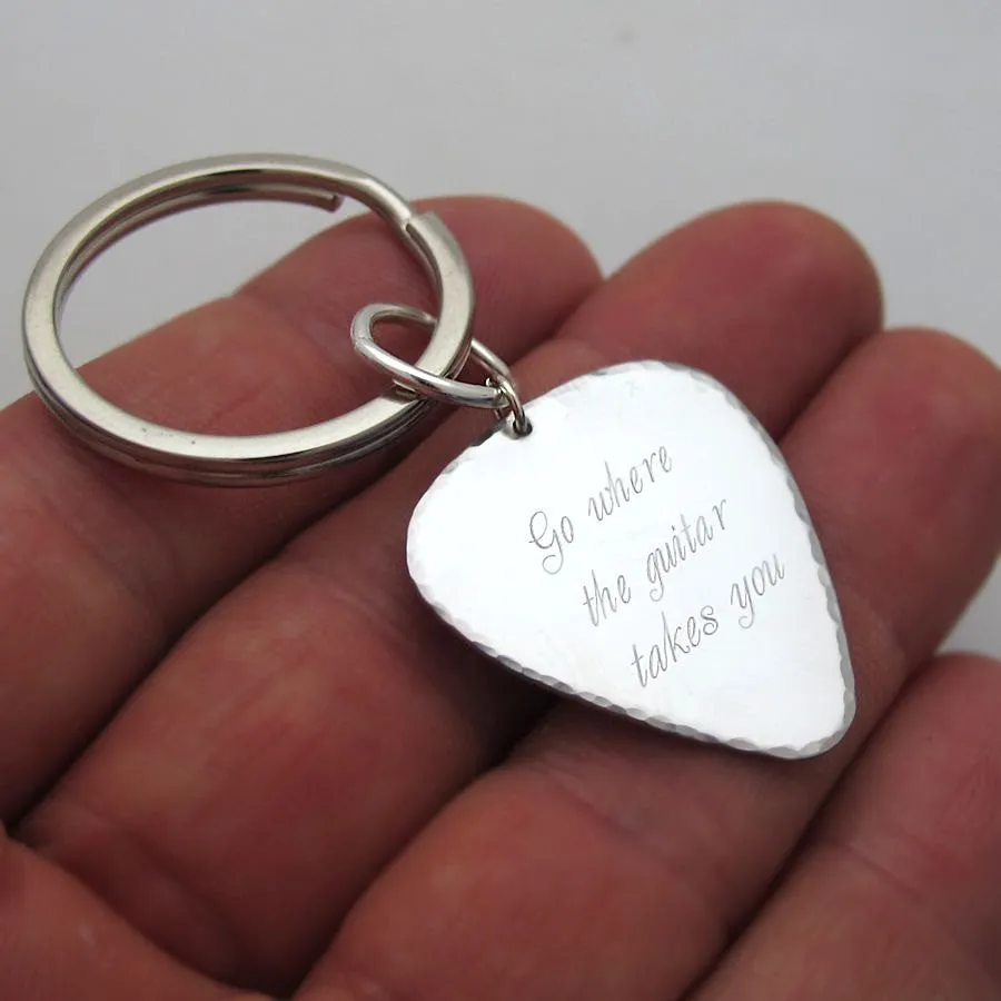 Engraved Guitar Pick Keychain - Gifts for Men