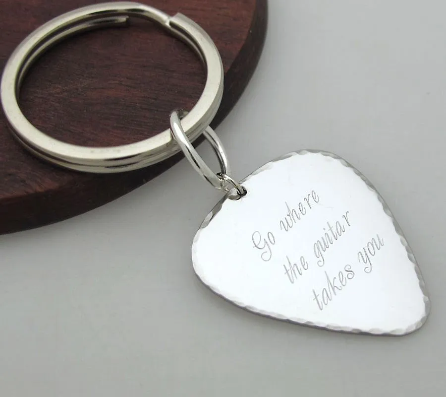 Engraved Guitar Pick Keychain - Gifts for Men