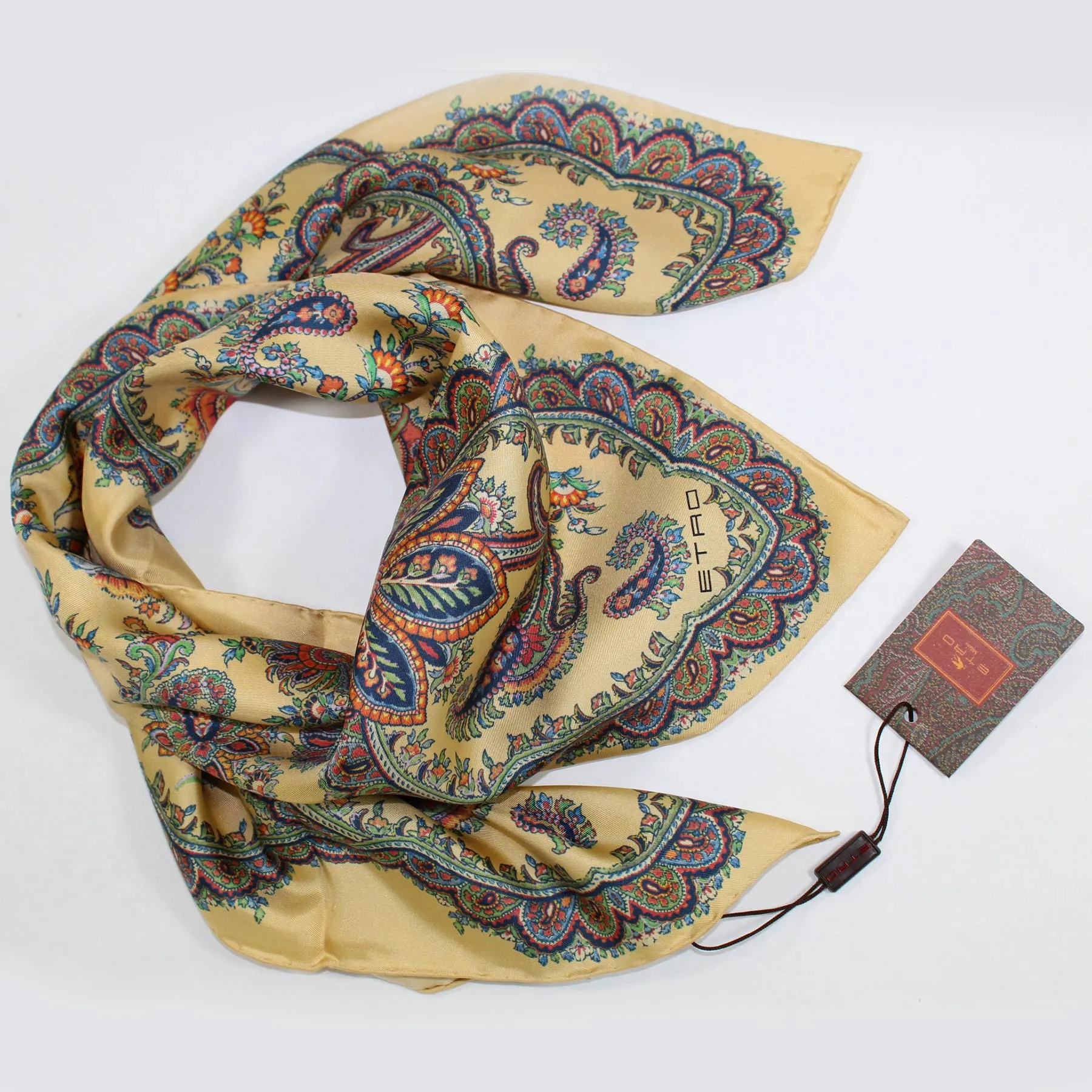 Etro Scarf Mustard Yellow Paisley - Square Twill Silk Shawl