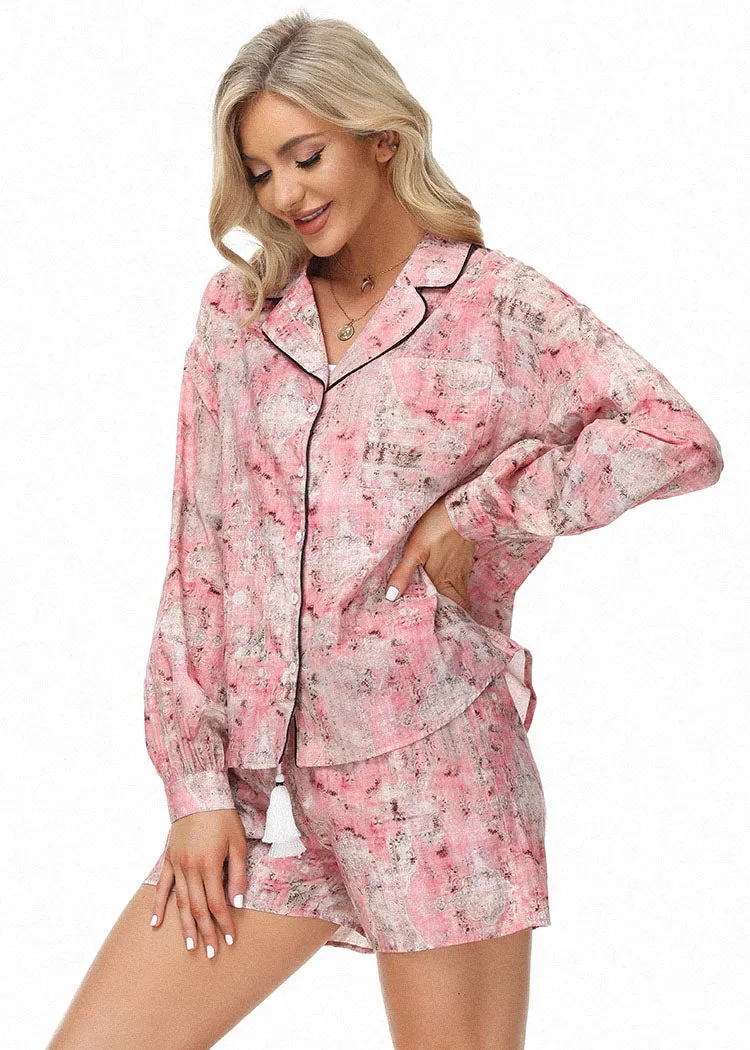 Frieeah Floral Printed Rose Fiber Pajamas