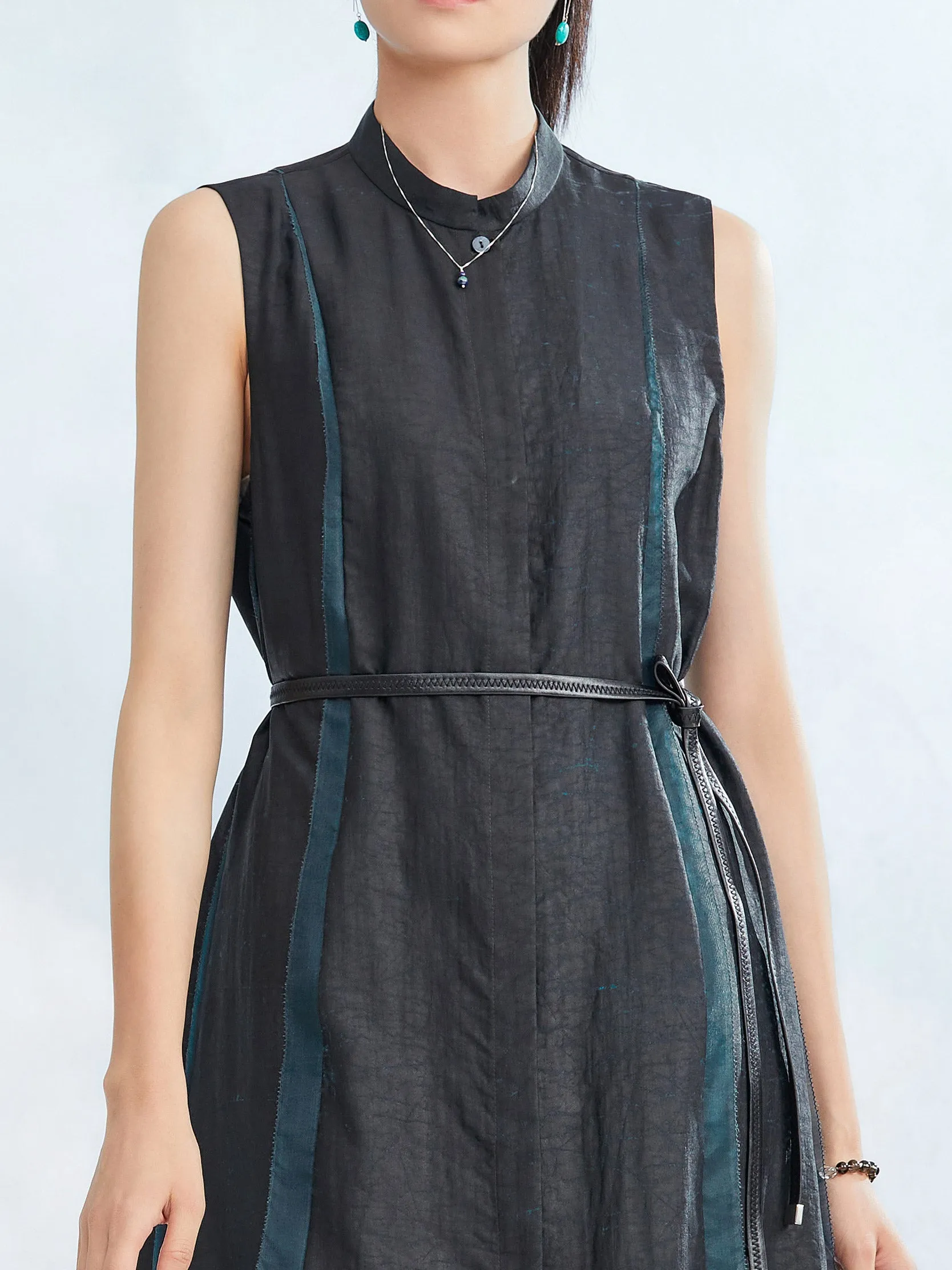 Gambiered Guangdong Silk Sleeveless Vest Dress