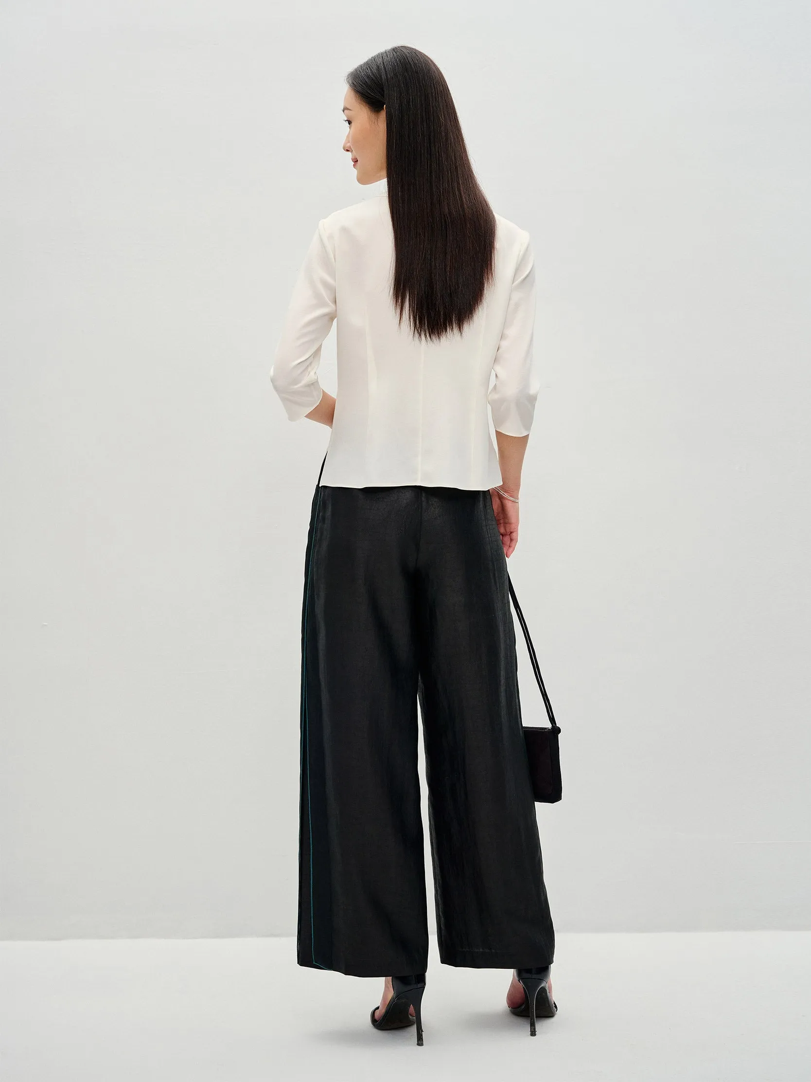 Gambiered Guangdong Silk Splice Wide-leg Trouser